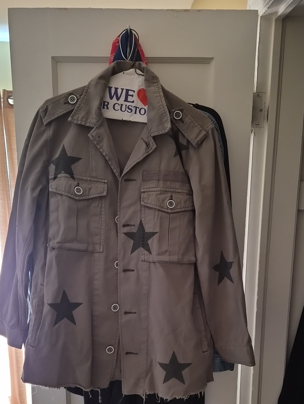 Pistola Star Print Military Jacket - Olive Green